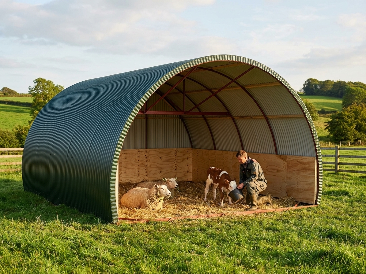 Dark Green Livestock Shelter, 5x6x3.23 metres, for outdoor farm use - product detail