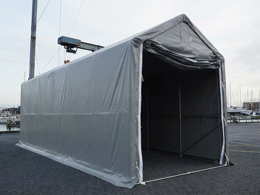 Grey PVC storage shelter with steel frame for industrial use