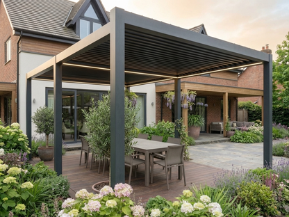 Bioclimatic pergola gazebo in black with steel frame for outdoor use - product detail