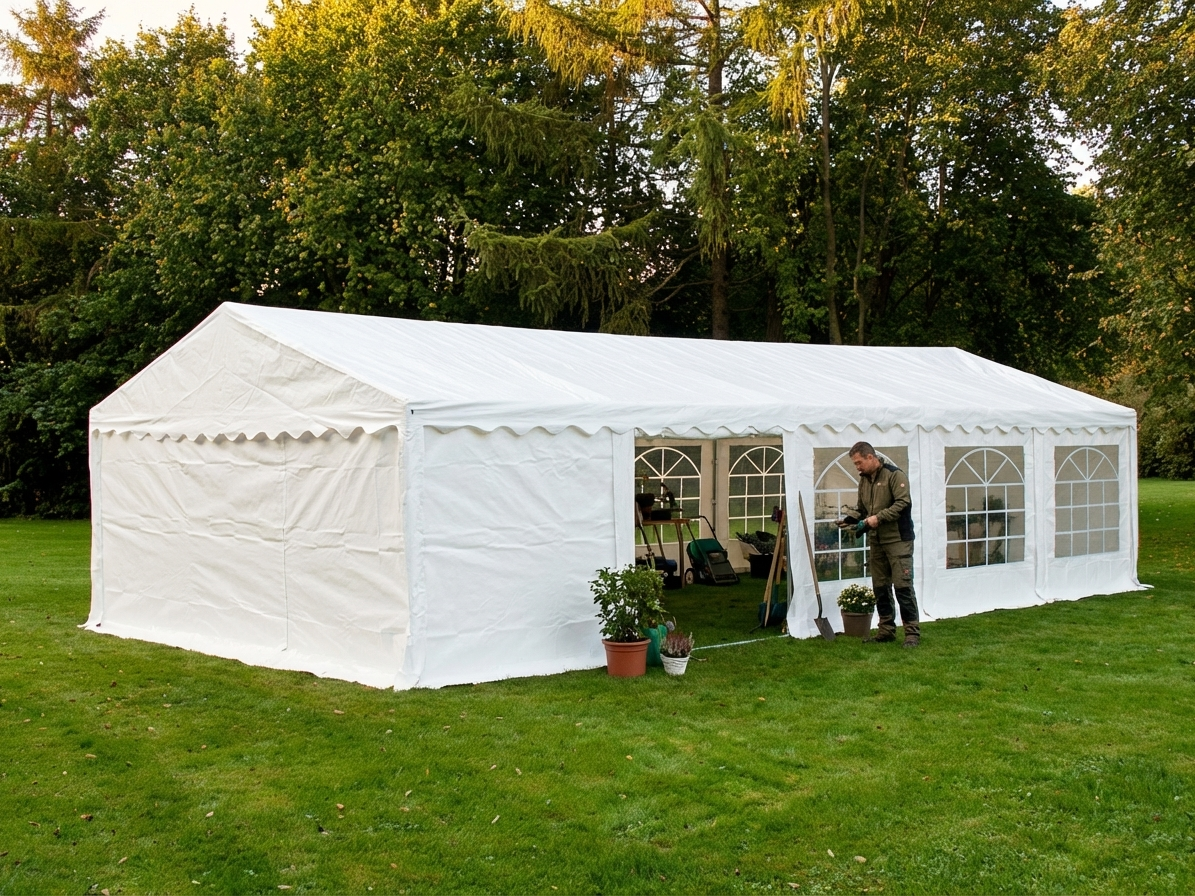 White storage tent 4x10 m, polyethylene and steel, outdoor use - view 3