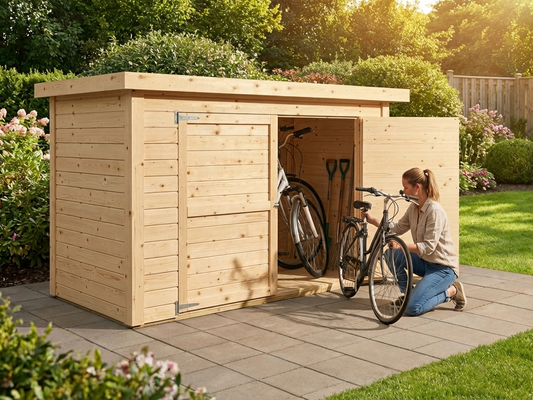 Natural wooden bike shed made from Nordic Spruce - product detail
