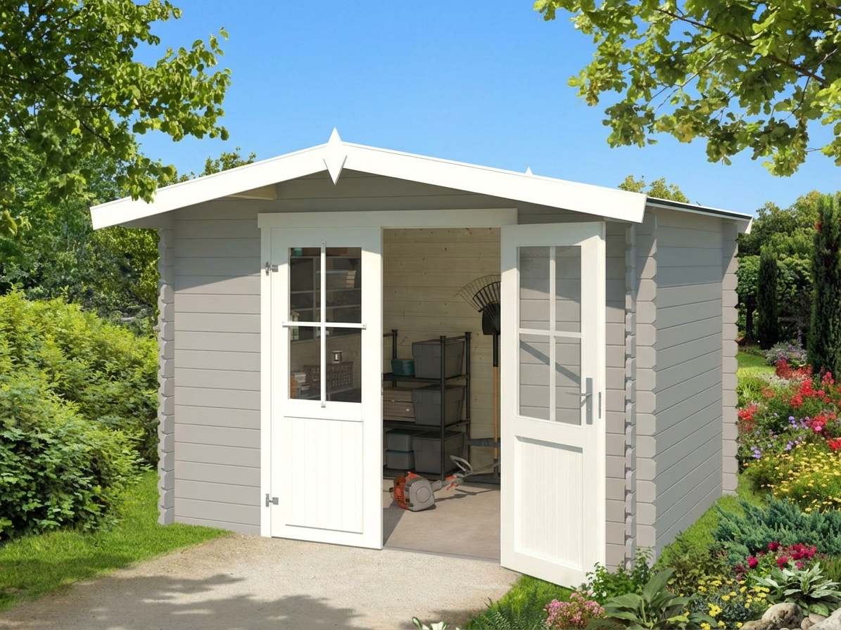 Wooden Shed in Light Grey made from Nordic Spruce for Garden Storage - product detail