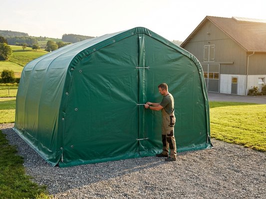 Green PVC endwall for double garage protection