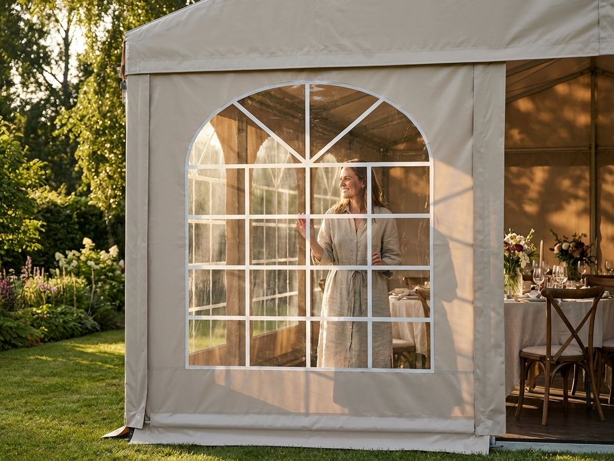 Sidewall with window for marquee, sand colour, 2m, PVC/Polyester - view 3