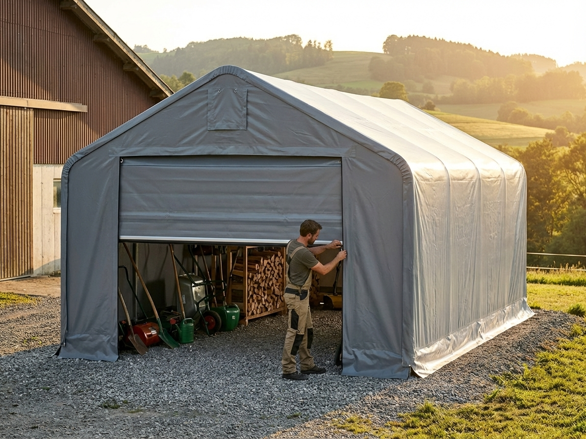 Grey PVC storage shelter door, industrial use - view 3