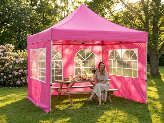 Pop up gazebo in pink with aluminium frame for outdoor events - product detail