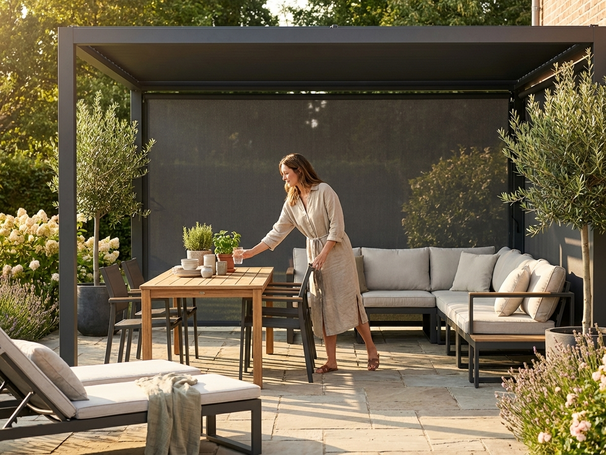 Dark grey pergola gazebo sidewall for outdoor use - view 3