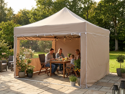 Pop up gazebo in latte colour with aluminium frame for outdoor events