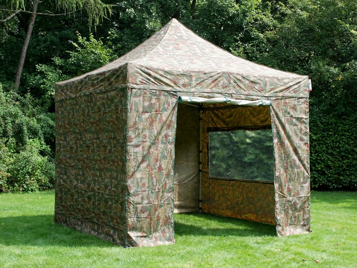 Camouflage pop-up gazebo with aluminium frame, ideal for outdoor events