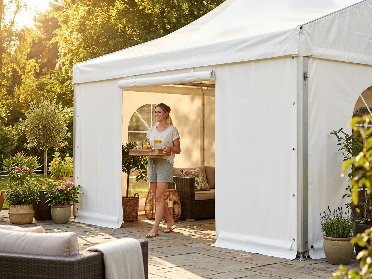 PVC Endwall with wide door in white, 5m width - view 3