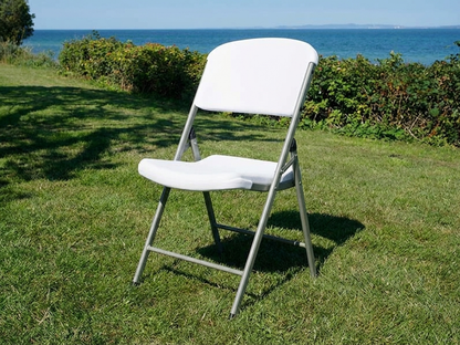 Light grey and white folding chair made from HDPE and steel