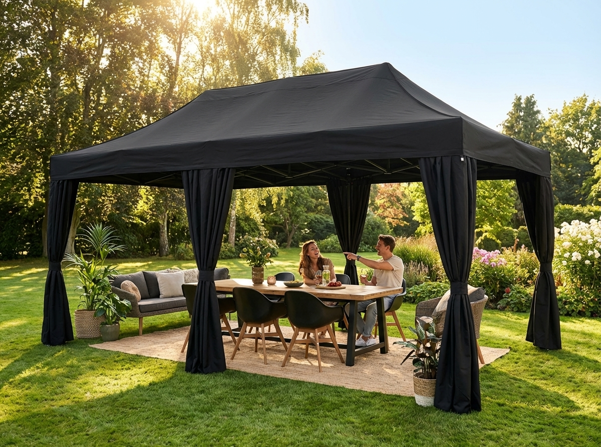 Black pop up gazebo 3x6m with steel frame for outdoor events - view 3