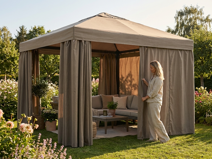 Gazebo curtain in dark beige, 3x3 m, polyester for outdoor use