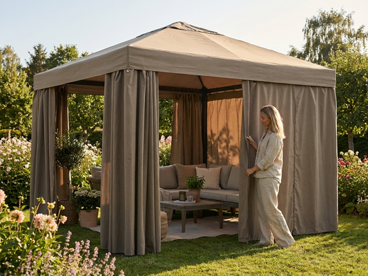 Gazebo curtain in dark beige, 3x3 m, polyester for outdoor use