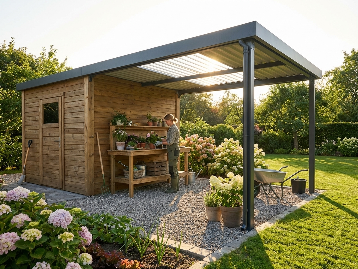 Anthracite garden shed extension made of galvanised steel - view 3