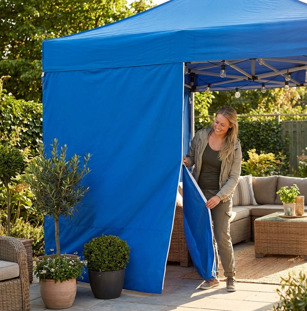 Blue sidewall with zipper for FleXtents, 300D polyester PVC