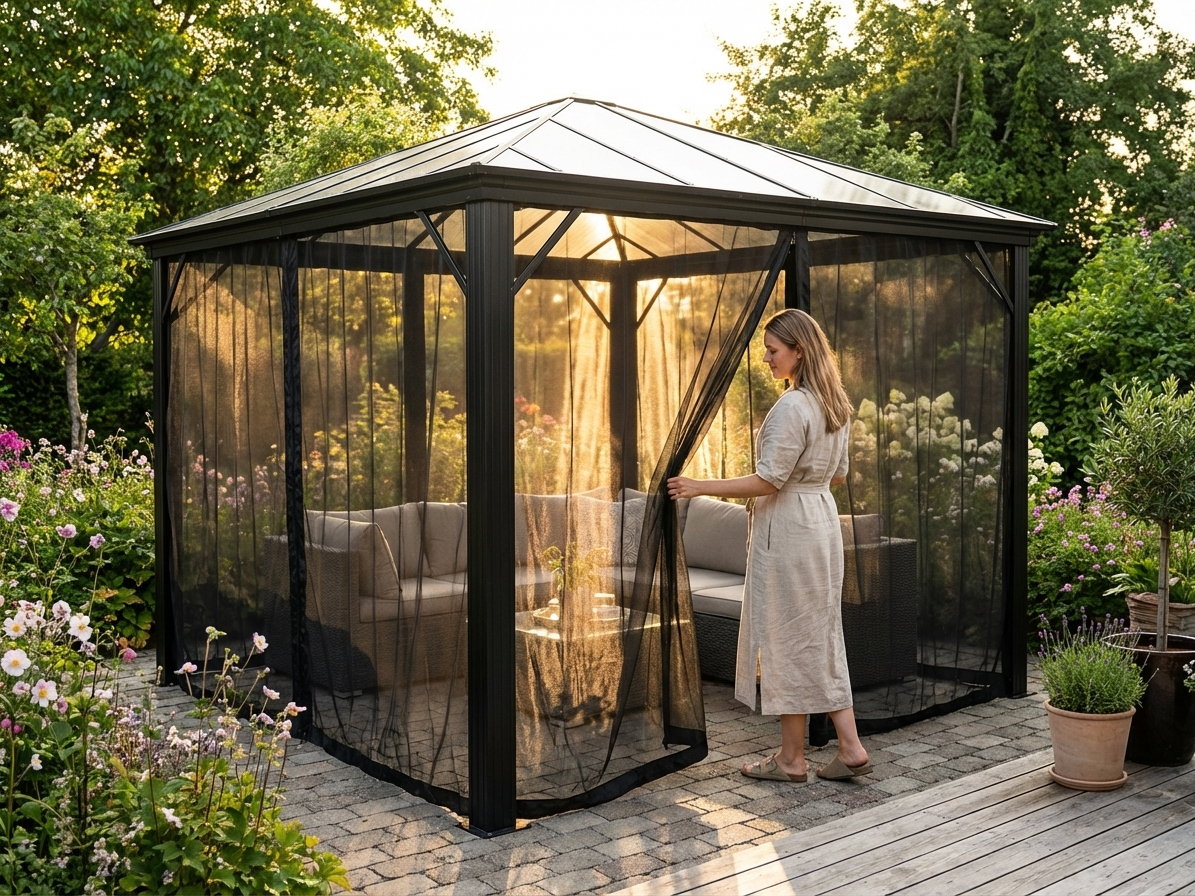 Black mosquito nets for gazebo, polyester material - view 3