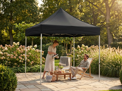 Pop up gazebo 2x2 m black with steel frame and polyester roof for outdoor use - product detail