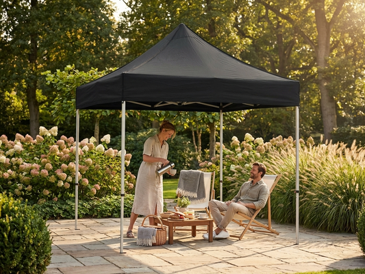 Pop up gazebo 2x2 m black with steel frame and polyester roof for outdoor use - product detail