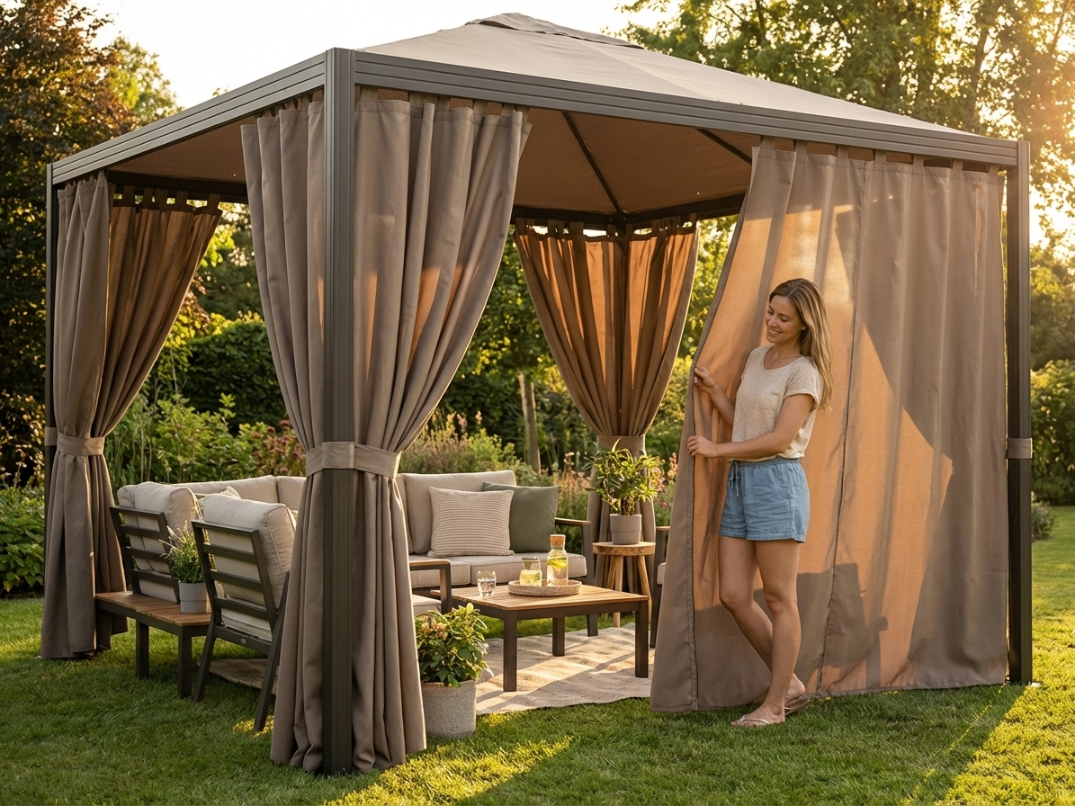 Dark Beige Gazebo Curtain 4x4m
