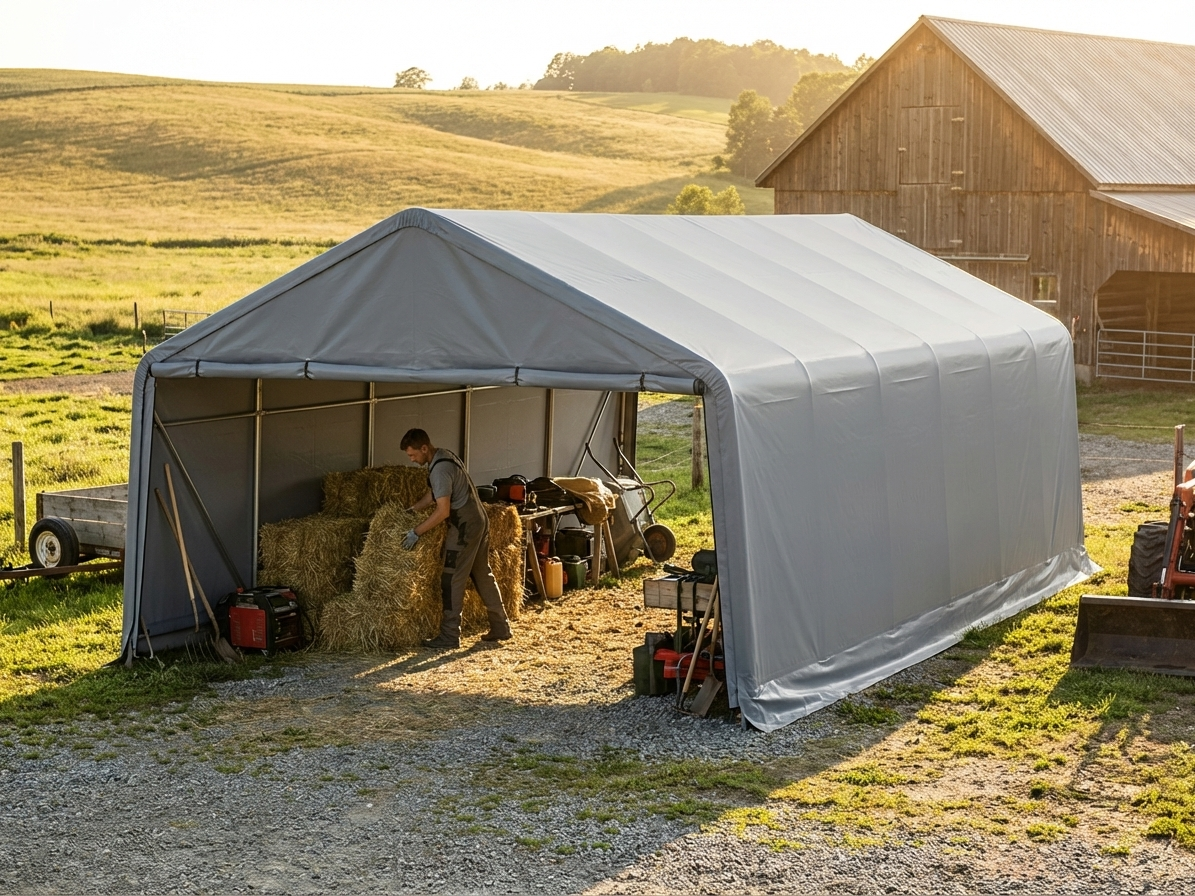 Grey polyethylene storage shelter roof cover 5x8m - view 3