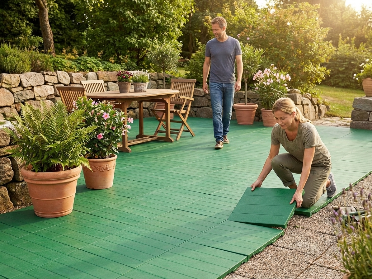 Green plastic flooring made from high-quality polyethylene - view 3