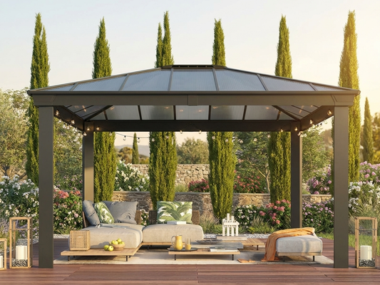 Anthracite gazebo with polycarbonate roof for outdoor use - product detail