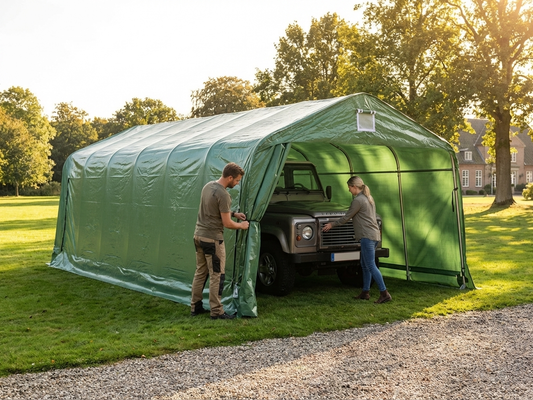 Portable garage 3.6x7.2 m in green, made of PVC and steel