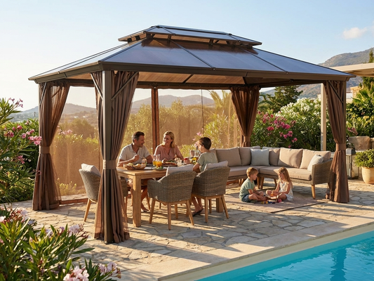 Brown garden gazebo with aluminium frame, 3x4 metres - product detail