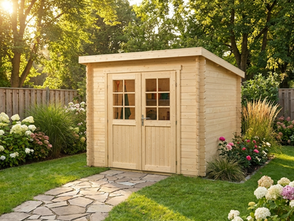 Wooden shed in natural finish, ideal for outdoor storage - product detail