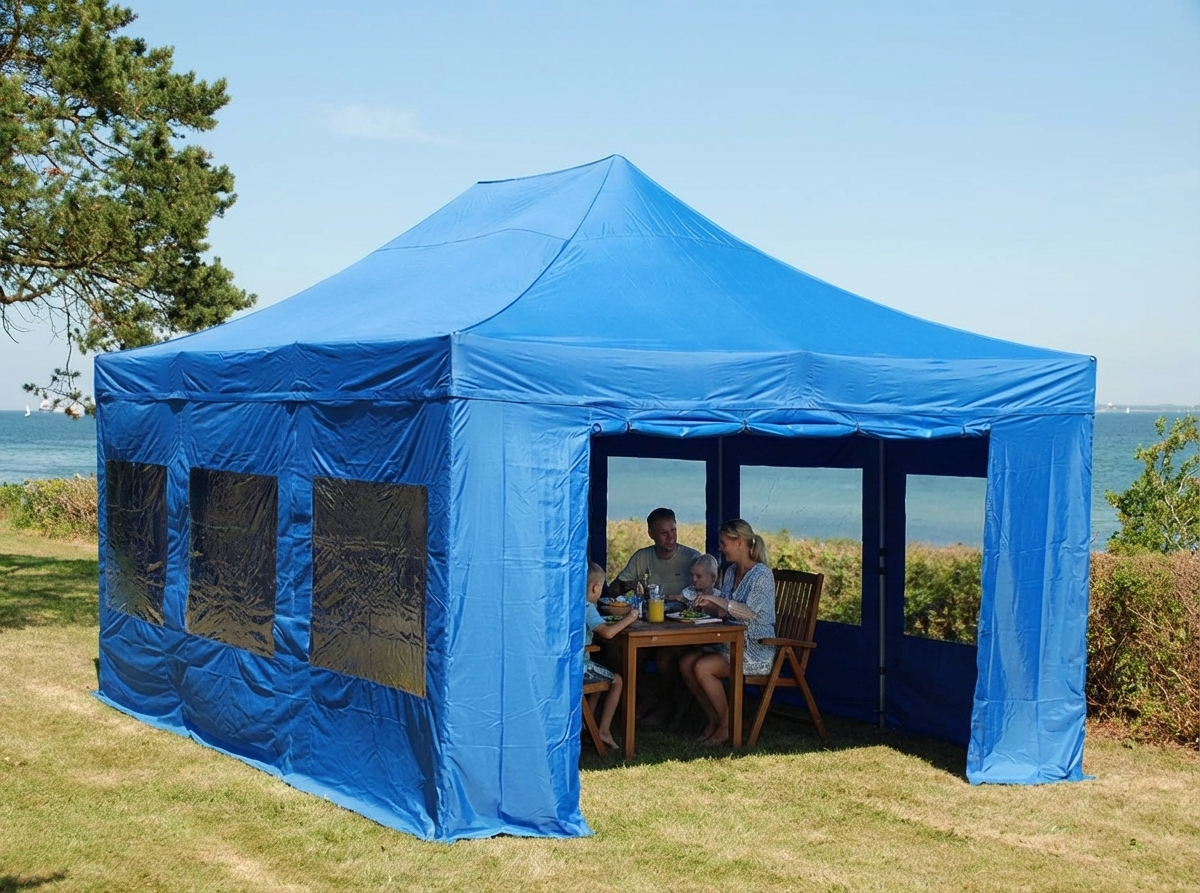 Blue pop-up gazebo with steel frame, 4x6m for outdoor use