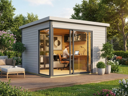 Wooden cabin set in light grey made from Nordic Spruce - product detail
