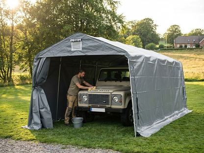 Grey portable garage made with PVC and steel for outdoor use - view 3