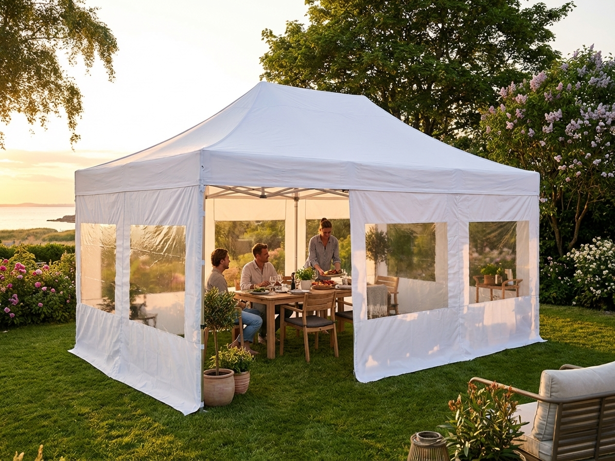 White pop-up gazebo with steel frame for outdoor events - view 3