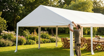 White PVC roof cover end section for outdoor events