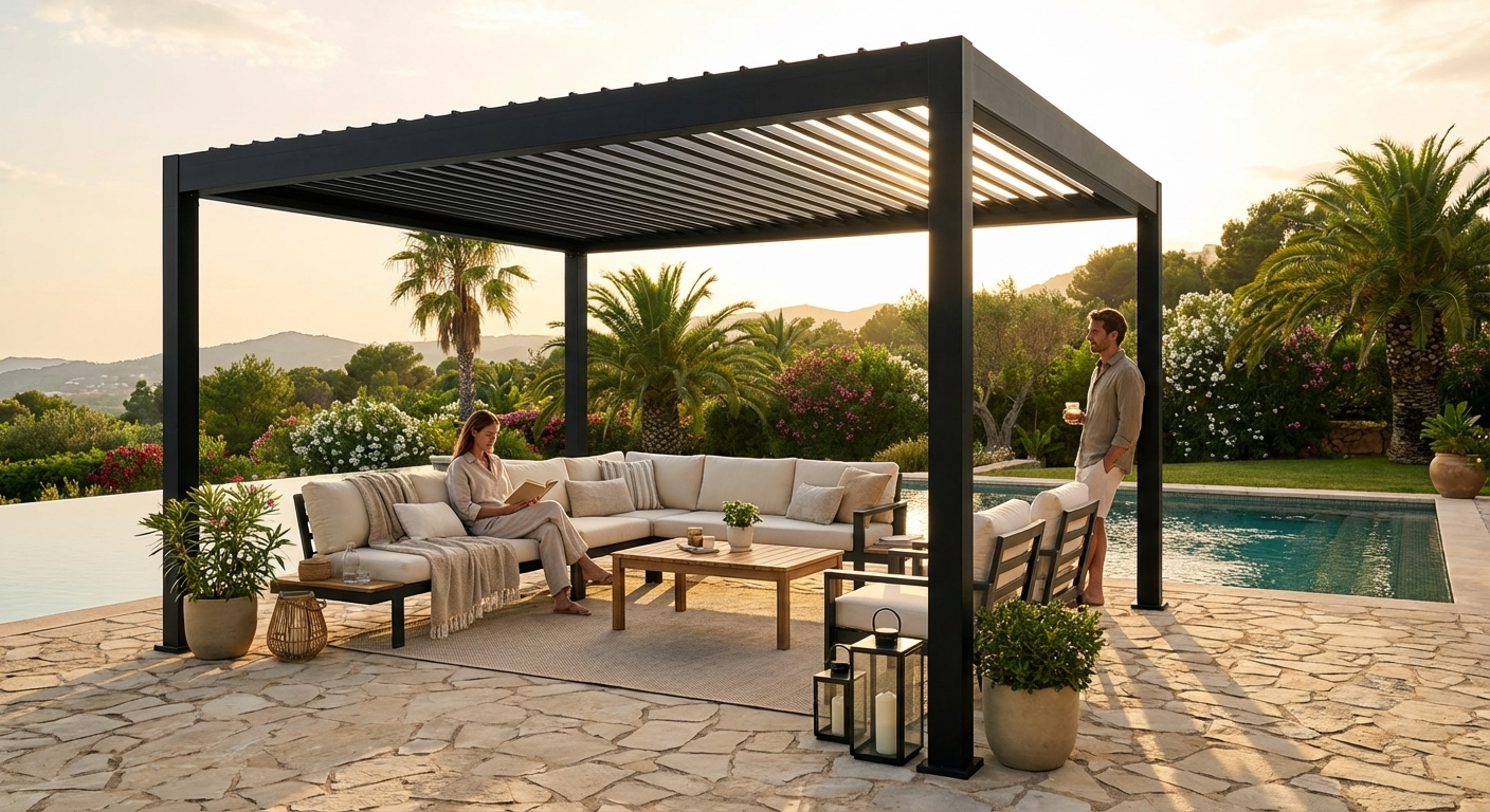Bioclimatic pergola gazebo in black, 4x6 m, perfect for outdoor use - product detail