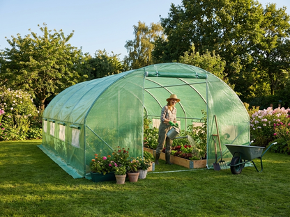 Green polytunnel greenhouse for outdoor gardening - view 3