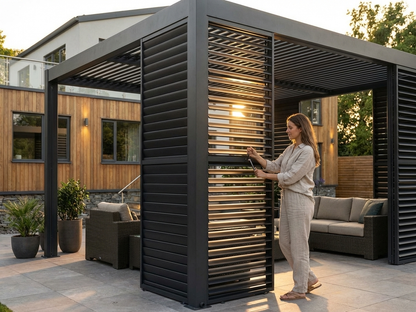 Black aluminium louvre wall for gazebo use