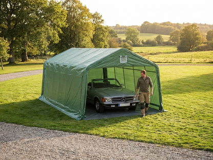 Portable garage 3.6x7.2 m in green, made of PVC and steel - product detail