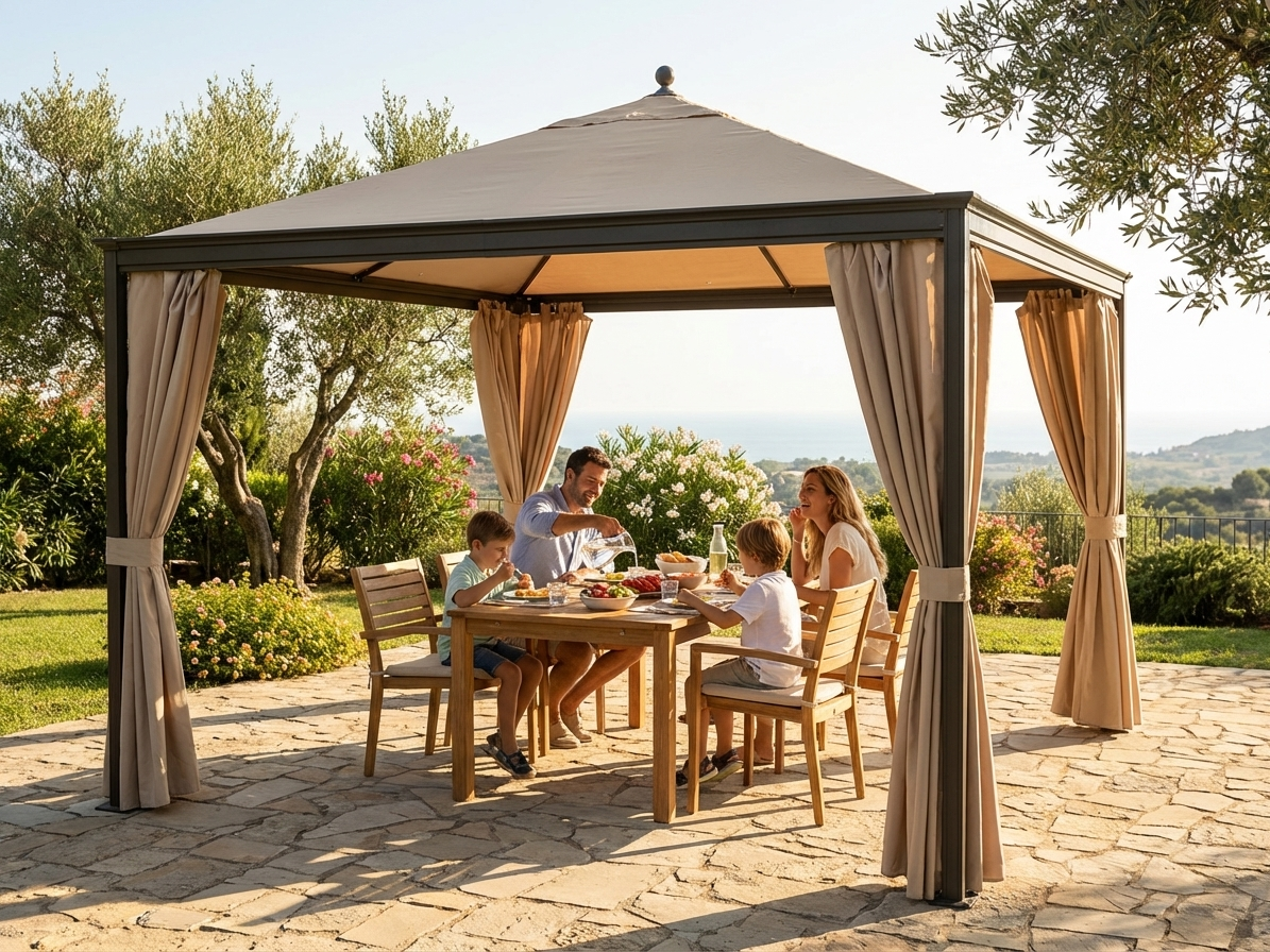 Champagne Gazebo 3x3m with PVC roof and steel frame - product detail
