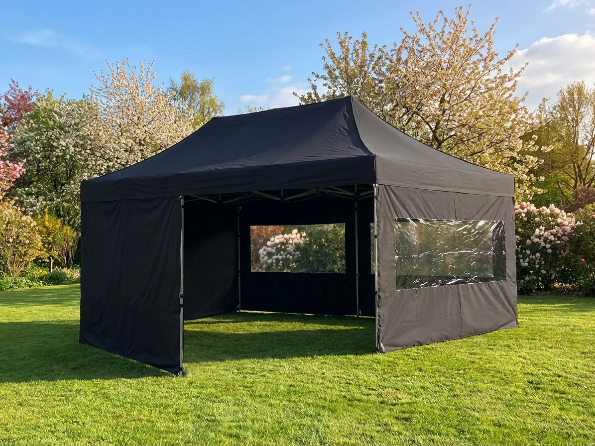 Black pop-up gazebo with steel frame for outdoor events - product detail