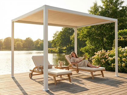 Pergola Gazebo 3x3 m in White/Beige with Aluminium Frame - view 3