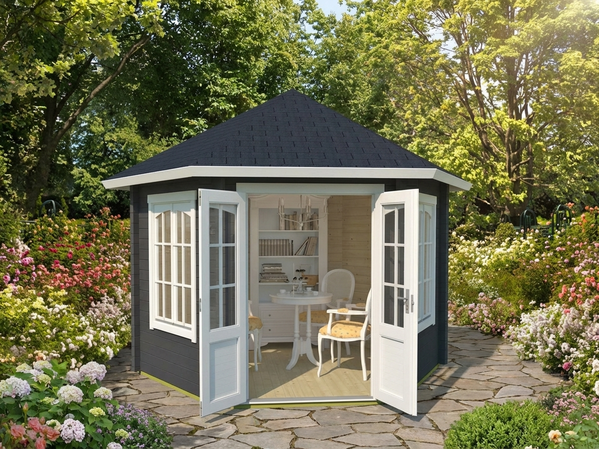 Wooden gazebo in dark grey made from Nordic Spruce - product detail