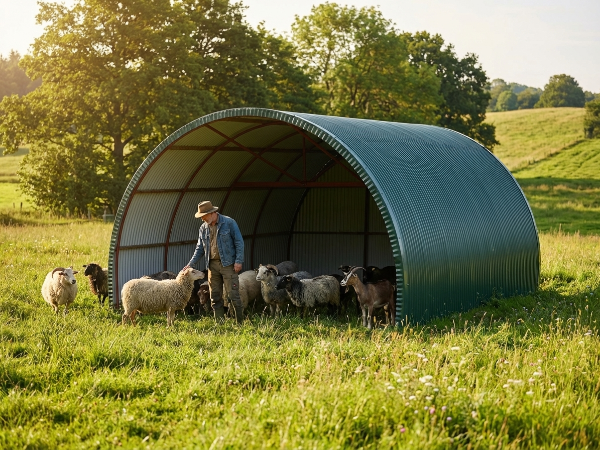 Livestock shelter in dark green, 5x6x3.23m for outdoor storage - view 3