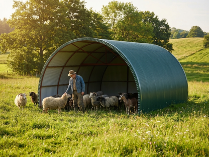 Livestock shelter in dark green, 5x6x3.23m for outdoor storage - view 3