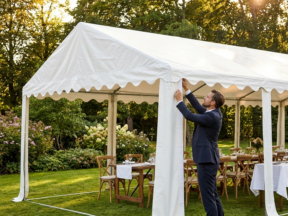 White roof cover for 5x8m marquee made from polyethylene tarpaulin - product detail