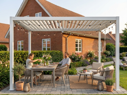 Bioclimatic pergola gazebo in white, outdoor shelter - view 3
