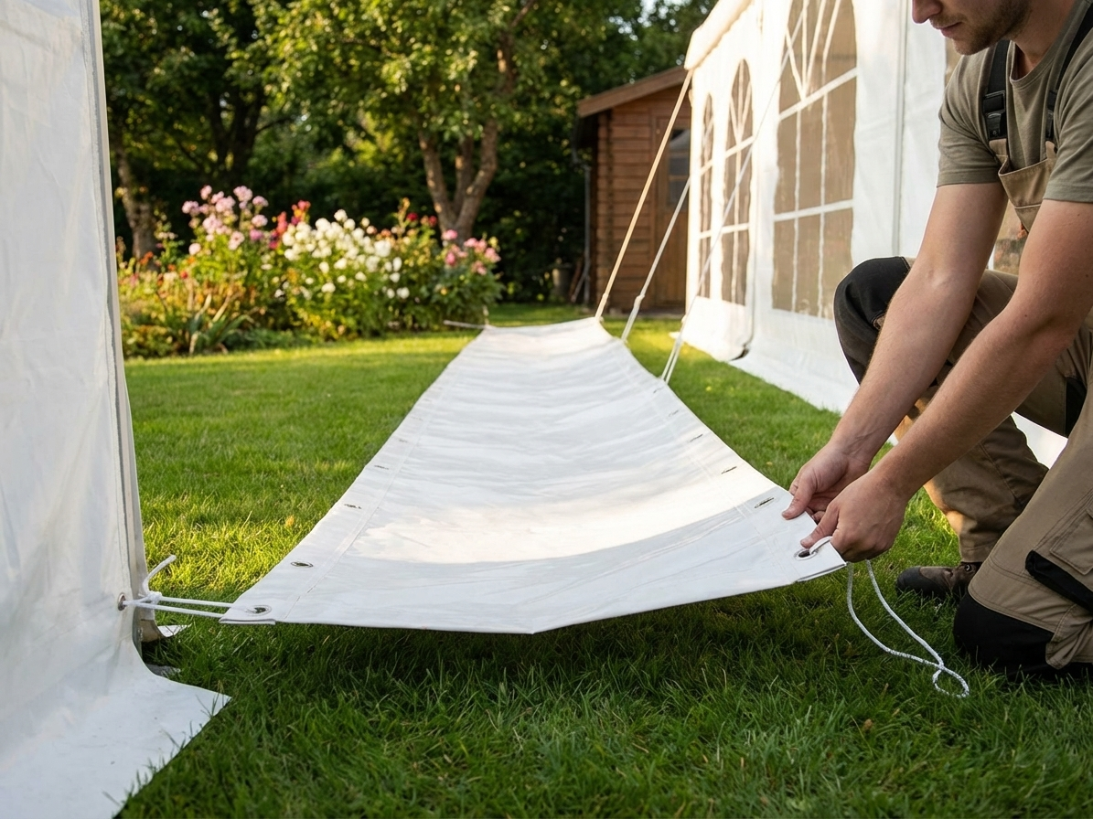 White PVC raingutter for marquees, 14 metres long