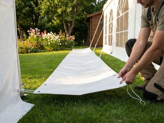 White PVC raingutter for marquees, 14 metres long