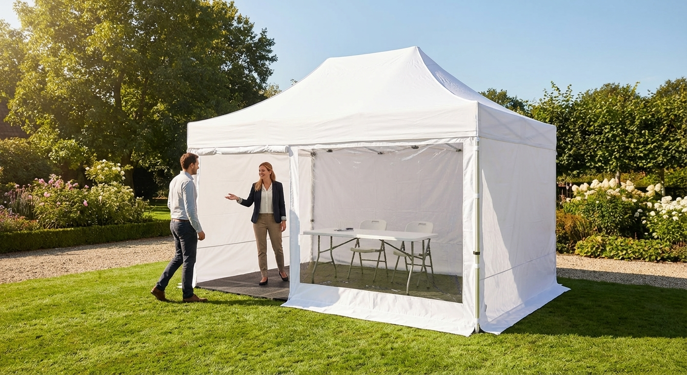 Visitor tent in white with aluminium frame for events